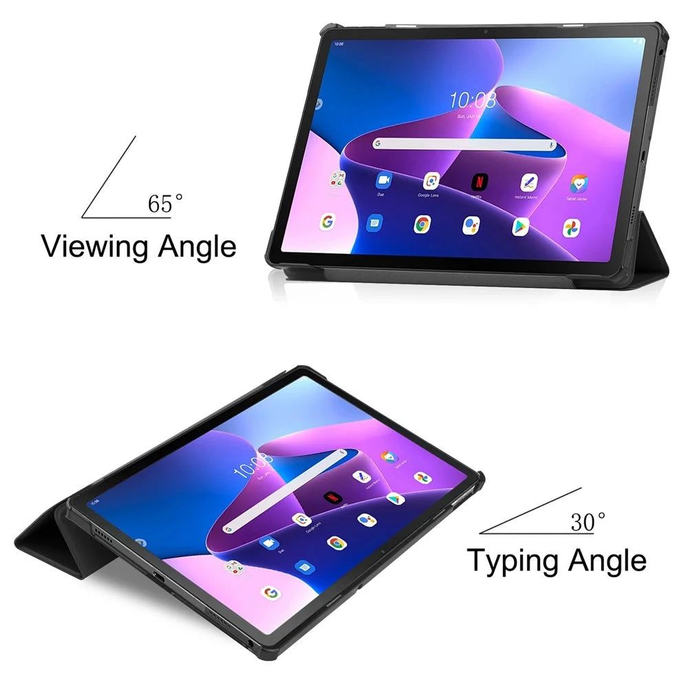 For Lenovo Tab M10 Plus (3rd Gen) PU Leather Trifold Stand Case Auto Sleep / Wake Tablet Full Protection Cover - Black - 3