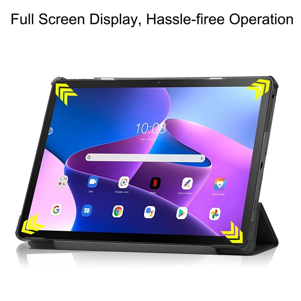 For Lenovo Tab M10 Plus (3rd Gen) PU Leather Trifold Stand Case Auto Sleep / Wake Tablet Full Protection Cover - Black - 4