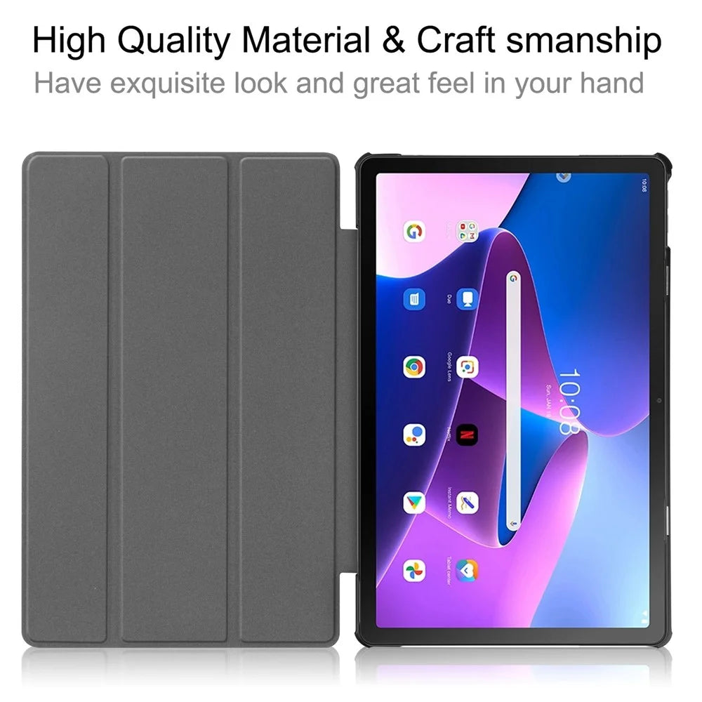 For Lenovo Tab M10 Plus (3rd Gen) PU Leather Trifold Stand Case Auto Sleep / Wake Tablet Full Protection Cover - Black - 5