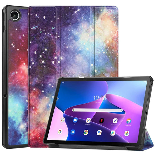 For Lenovo Tab M10 Plus (3rd Gen) Pattern Printing Tri-Fold Stand PU Leather Tablet Case with Auto Sleep / Wake - Nebula - 1