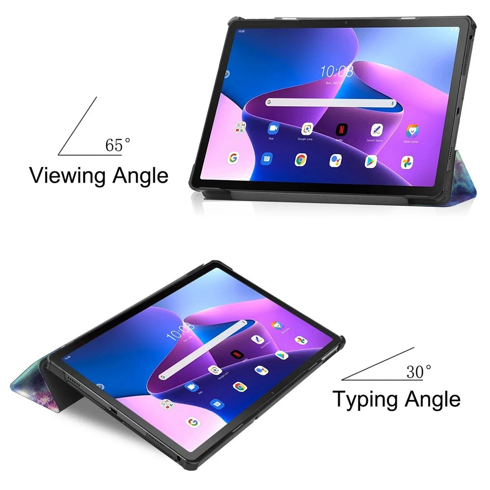 For Lenovo Tab M10 Plus (3rd Gen) Pattern Printing Tri-Fold Stand PU Leather Tablet Case with Auto Sleep / Wake - Nebula - 3