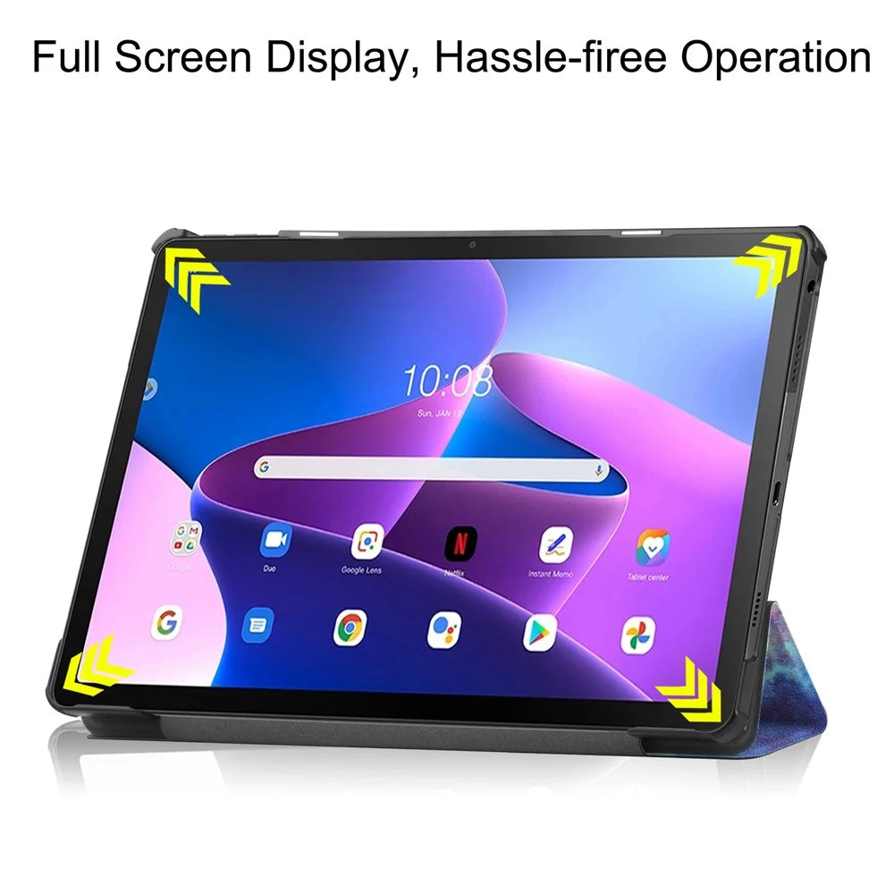 For Lenovo Tab M10 Plus (3rd Gen) Pattern Printing Tri-Fold Stand PU Leather Tablet Case with Auto Sleep / Wake - Nebula - 4