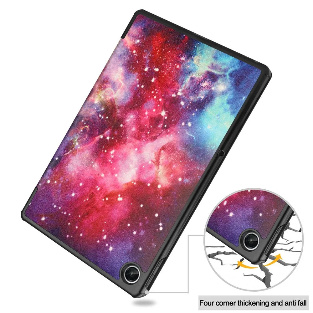 For Lenovo Tab M10 Plus (3rd Gen) Pattern Printing Tri-Fold Stand PU Leather Tablet Case with Auto Sleep / Wake - Nebula - 7