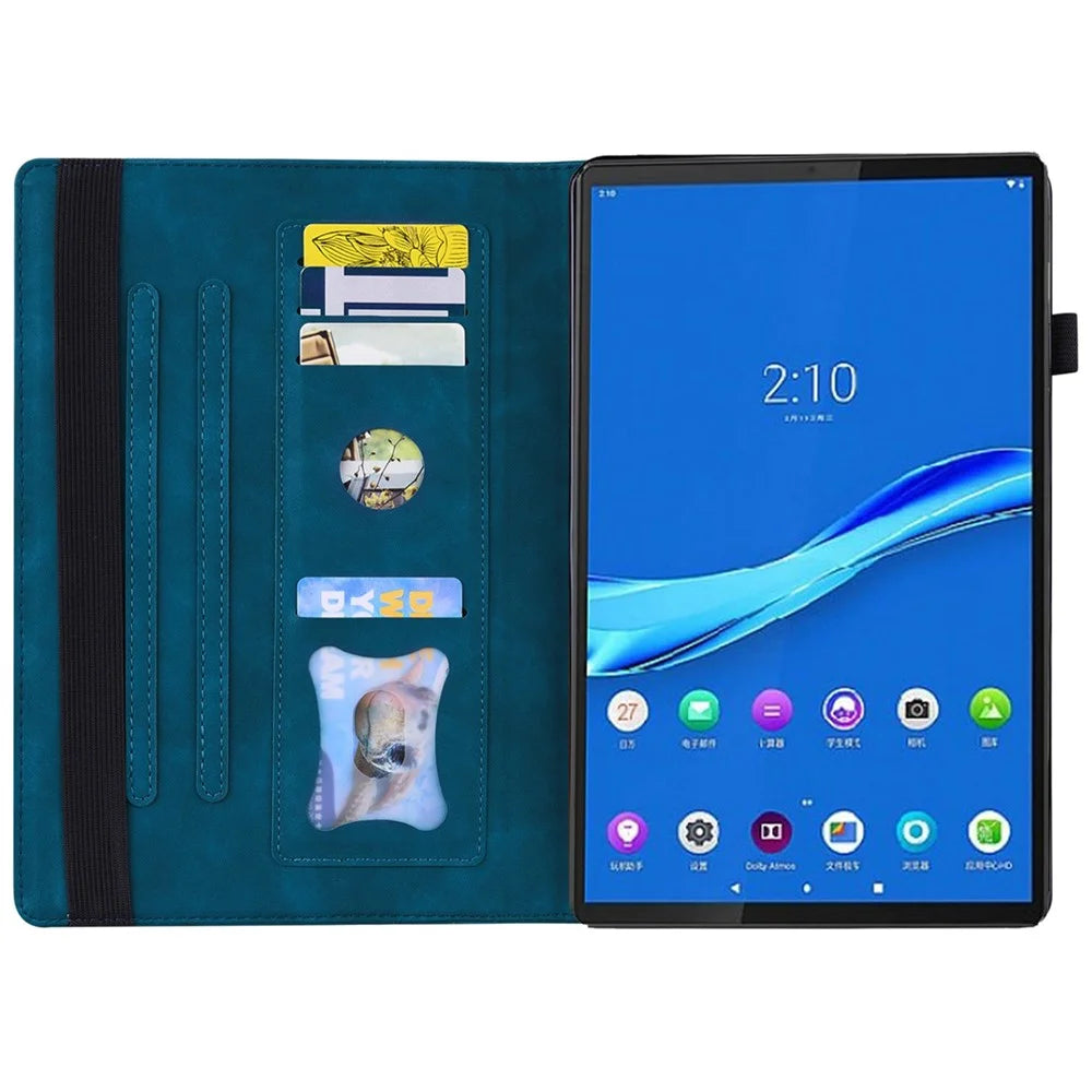 For Lenovo Tab M10 Plus (3rd Gen) 10.6 inch Tablet Case PU Leather Stand Wallet Elastic Drop-Proof Shell with Pencil Holder - Blue - 3