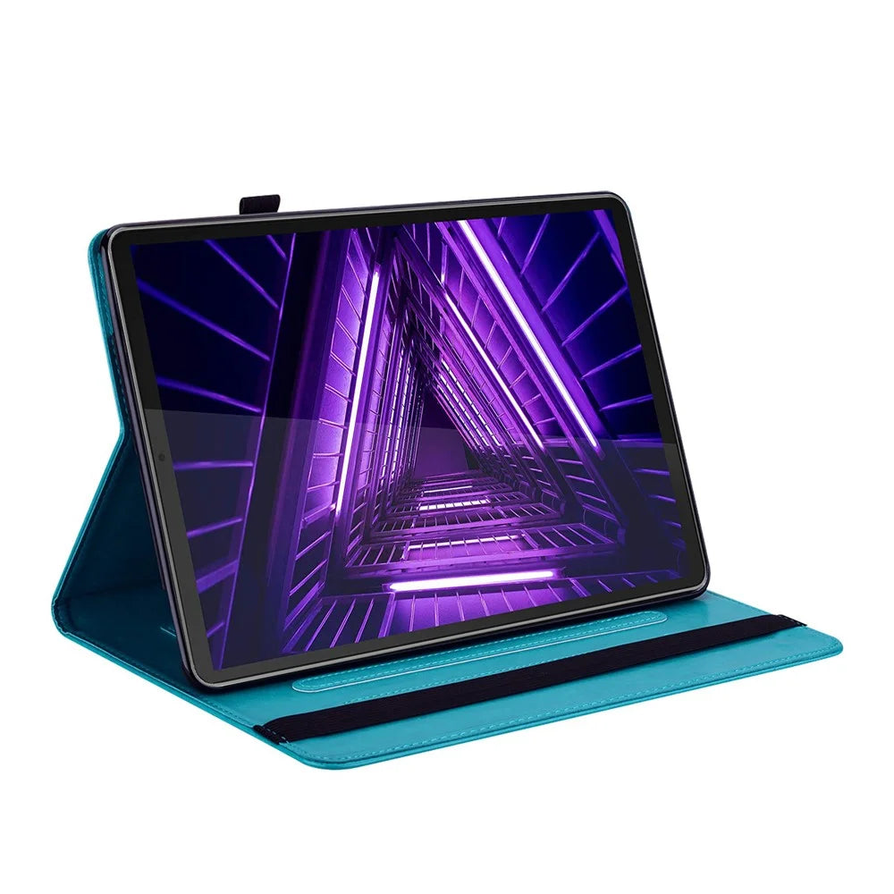 For Lenovo Tab M10 Plus (3rd Gen) Imprinting Tree Deer Pattern Tablet Case PU Leather Card Slots Stand Shell - Blue - 6