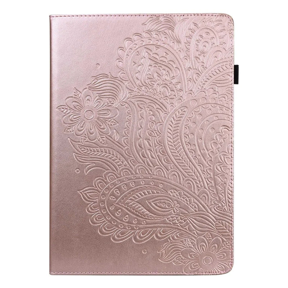 For Lenovo Tab M10 Plus (3rd Gen) / Xiaoxin Pad 2022 10.6 inch Imprinting Flower PU Leather Tablet Case with Card Holder Stand - Rose Gold - 2