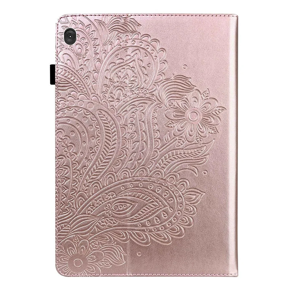 For Lenovo Tab M10 Plus (3rd Gen) / Xiaoxin Pad 2022 10.6 inch Imprinting Flower PU Leather Tablet Case with Card Holder Stand - Rose Gold - 3