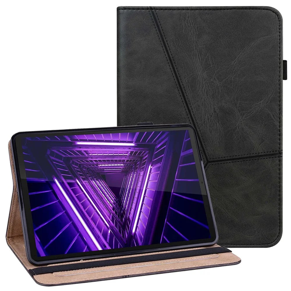 For Lenovo Tab M10 Plus (3rd Gen) / Xiaoxin Pad 2022 10.6 inch Line Imprinted PU Leather Card Holder Tablet Case with Elastic Band Closure - Black - 1
