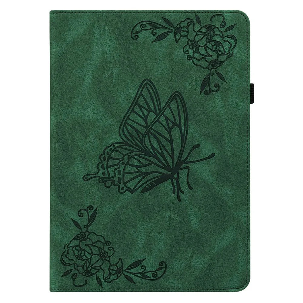 For Lenovo Tab M10 Plus (3rd Gen) Butterfly Flower Imprinted Card Slot PU Leather Tablet Case Stand Cover with Elastic Band - Green - 5