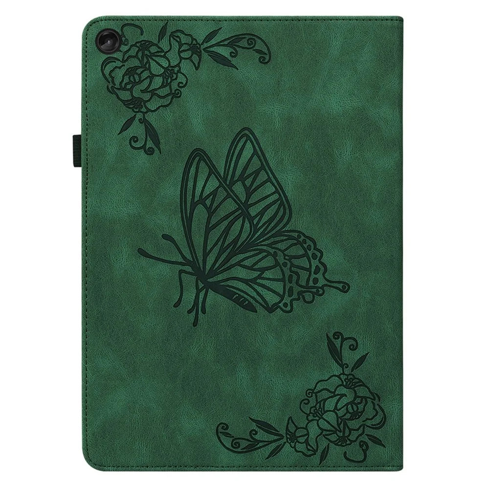 For Lenovo Tab M10 Plus (3rd Gen) Butterfly Flower Imprinted Card Slot PU Leather Tablet Case Stand Cover with Elastic Band - Green - 6