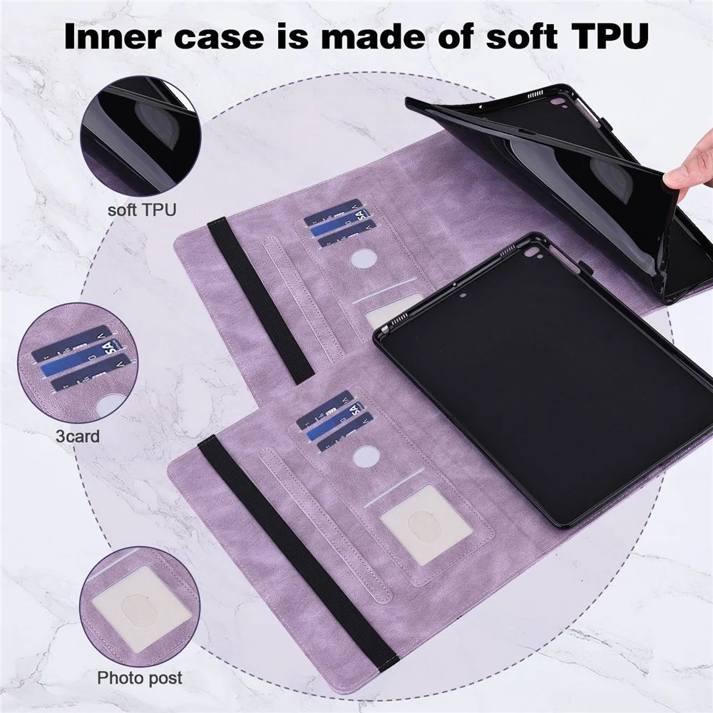 For Lenovo Tab M10 Plus (3rd Gen) / Xiaoxin Pad 2022 10.6 inch PU Leather Tablet Case Imprinting Butterflies Stand Card Holder - Purple - 3