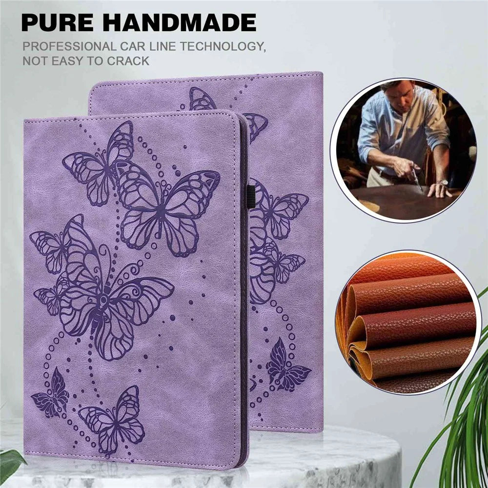 For Lenovo Tab M10 Plus (3rd Gen) / Xiaoxin Pad 2022 10.6 inch PU Leather Tablet Case Imprinting Butterflies Stand Card Holder - Purple - 4