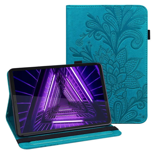 For Lenovo Tab M10 Plus (3rd Gen) / Xiaoxin Pad 2022 10.6 inch Flower Imprinting PU Leather Inner TPU Tablet Case Stand Wallet Cover  - Blue - 1