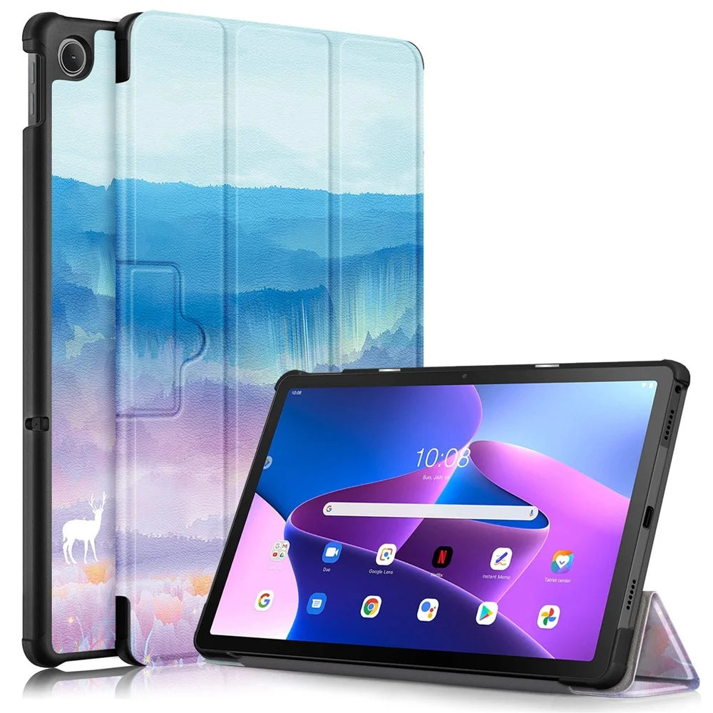For Lenovo Tab M10 Plus (3rd Gen) / Xiaoxin Pad 2022 10.6 inch 125FTB-128F Trifold Stand Case Pattern Printing PU Leather Smart Cover - Dream Deer - 1