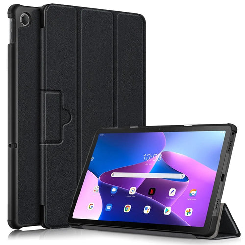 Tablet Covering Shell for Lenovo Tab M10 Plus (3rd Gen) / Xiaoxin Pad 2022 10.6 inch 125FTB-128F PC+PU Leather Trifold Stand Tablet Case - Black - 1