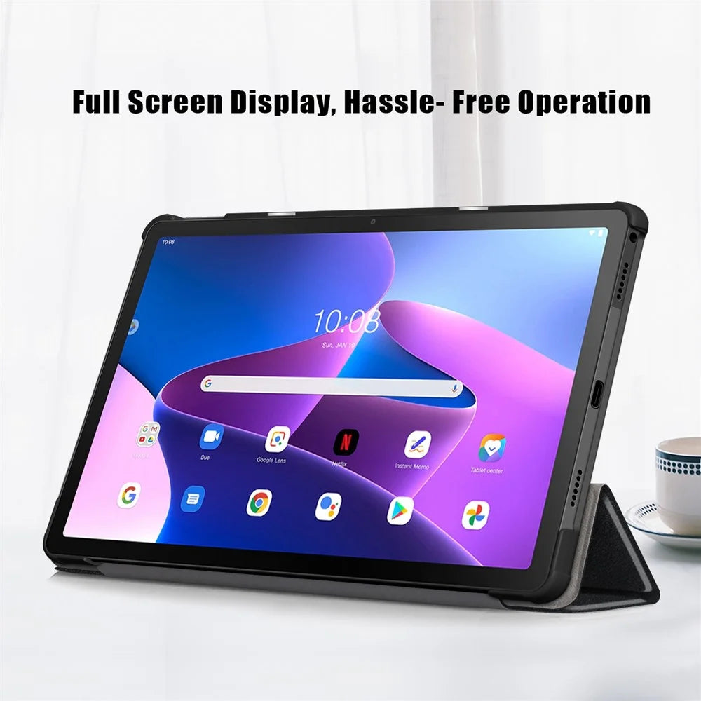 Tablet Covering Shell for Lenovo Tab M10 Plus (3rd Gen) / Xiaoxin Pad 2022 10.6 inch 125FTB-128F PC+PU Leather Trifold Stand Tablet Case - Black - 2