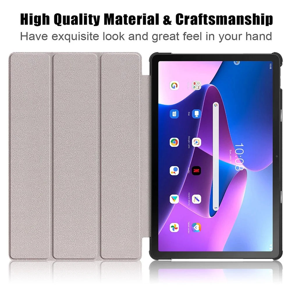 Tablet Covering Shell for Lenovo Tab M10 Plus (3rd Gen) / Xiaoxin Pad 2022 10.6 inch 125FTB-128F PC+PU Leather Trifold Stand Tablet Case - Black - 3