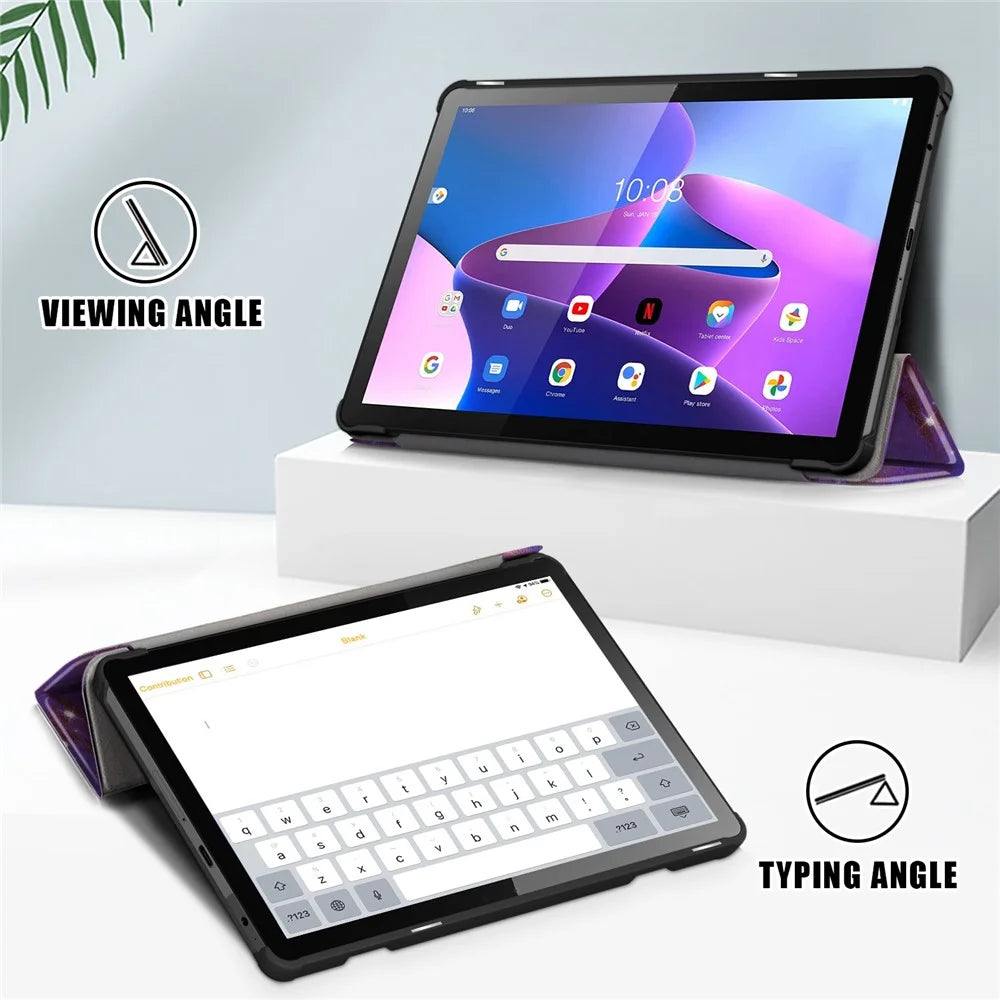 For Lenovo Tab M10 (Gen 3) 10.1 inch 328F Pattern Printing Auto Wake/Sleep PU Leather Case Trifold Stand Folio Cover - The Milky Way - 4