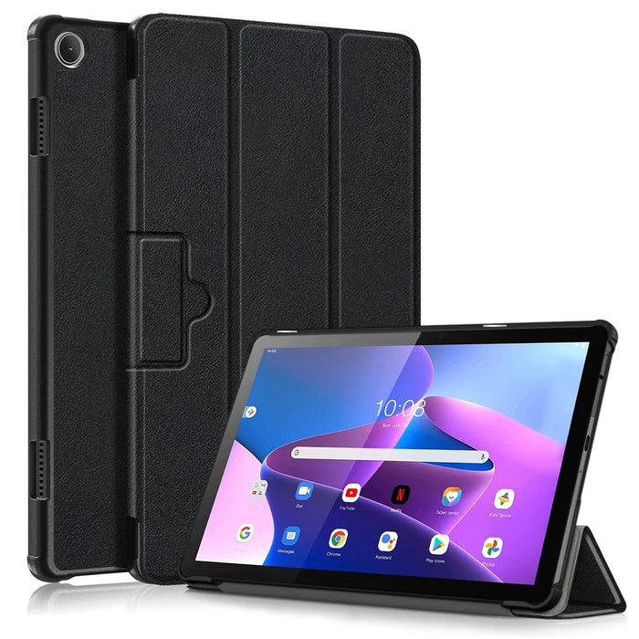 For Lenovo Tab M10 (Gen 3) 10.1-inch 328F Trifold Stand Tablet Case Microfiber Leather Auto Wake/Sleep Magnetic Closure Anti-scratch Protective Cover - Black - 1