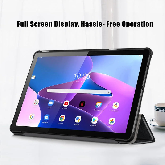 For Lenovo Tab M10 (Gen 3) 10.1-inch 328F Trifold Stand Tablet Case Microfiber Leather Auto Wake/Sleep Magnetic Closure Anti-scratch Protective Cover - Black - 2