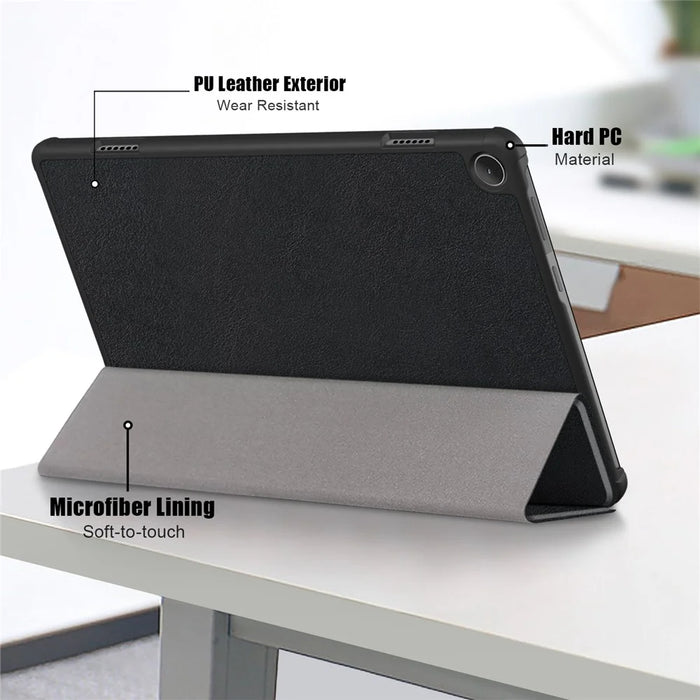 For Lenovo Tab M10 (Gen 3) 10.1-inch 328F Trifold Stand Tablet Case Microfiber Leather Auto Wake/Sleep Magnetic Closure Anti-scratch Protective Cover - Black - 5