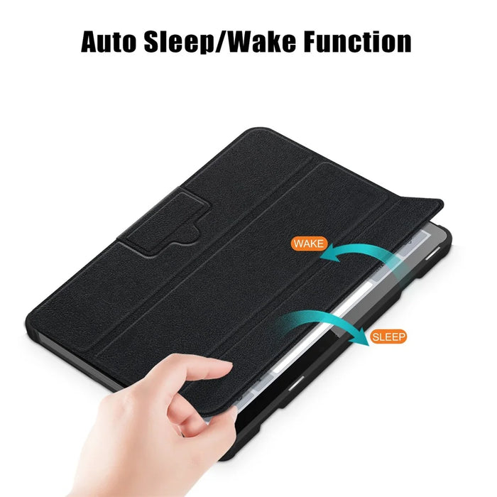 For Lenovo Tab M10 (Gen 3) 10.1-inch 328F Trifold Stand Tablet Case Microfiber Leather Auto Wake/Sleep Magnetic Closure Anti-scratch Protective Cover - Black - 6