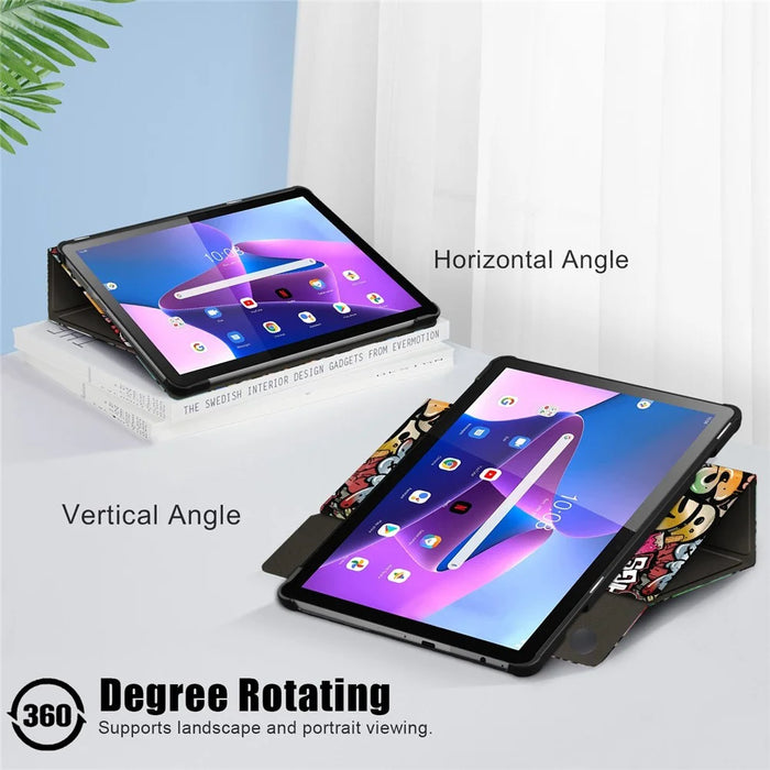 For Lenovo Tab M10 (Gen 3) 10.1 inch 328F 360-degree Rotary Stand Function Pattern Printing PU Leather Tablet Case with Auto Wake/Sleep - Graffiti - 6