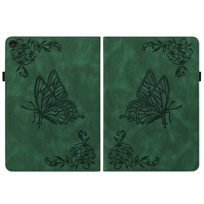 Butterfly Flower Imprinted Tablet Case for Lenovo Tab M10 (Gen 3), PU Leather Stand Card Holder Protective Cover - Green - 5