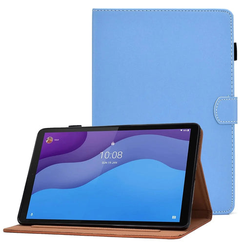For Lenovo Tab M10 (Gen 3) TB-328F Fold Stand Magnetic Flip Case PU Leather Auto Sleep/Wake Cover with Card Slots and Pencil Holder - Blue - 1