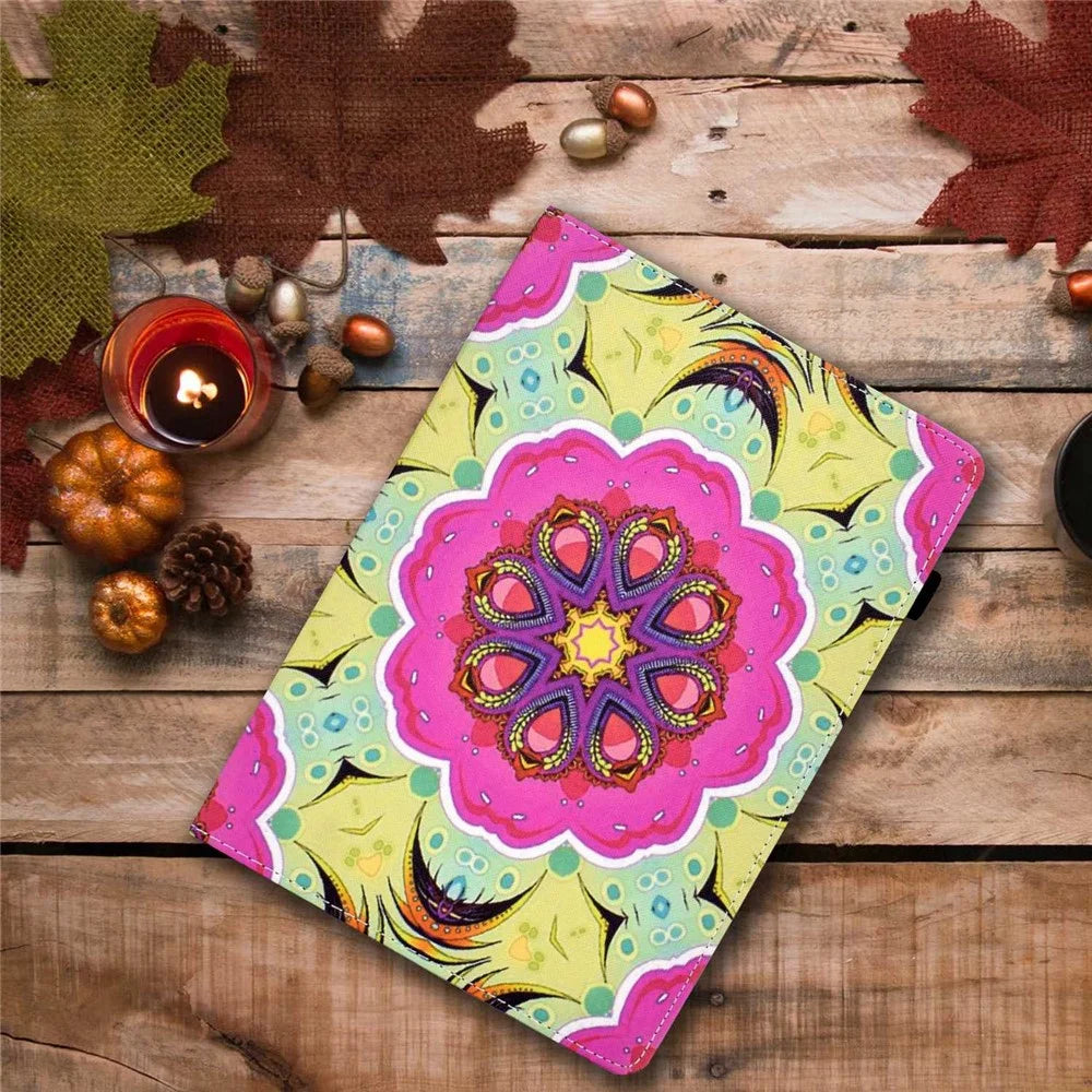 For Lenovo Tab M10 (Gen 3) TB-328FU / TB-328XU Pattern Printing Leather Stand Protective Case Card Slots Smart Cover with Elastic Band and Pencil Holder - Pink Mandala - 7