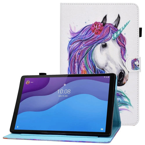For Lenovo Tab M10 (Gen 3) TB-328FU / TB-328XU A2 Pattern Printing PU Leather Case Adjustable Stand Protection Smart Cover with Card Slots and Pencil Holder - Horse - 1