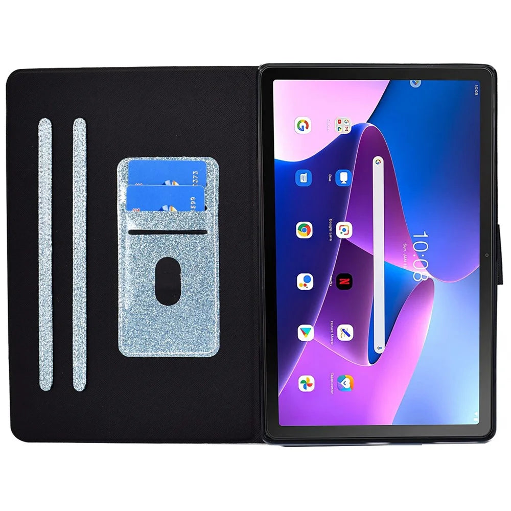 Glittery PU Leather Tablet Case for Lenovo Tab M10 (Gen 3) TB-328FU / TB-328XU, Full Protection Magnetic Clasp Protective Cover with Stand Card Holder - Blue - 2