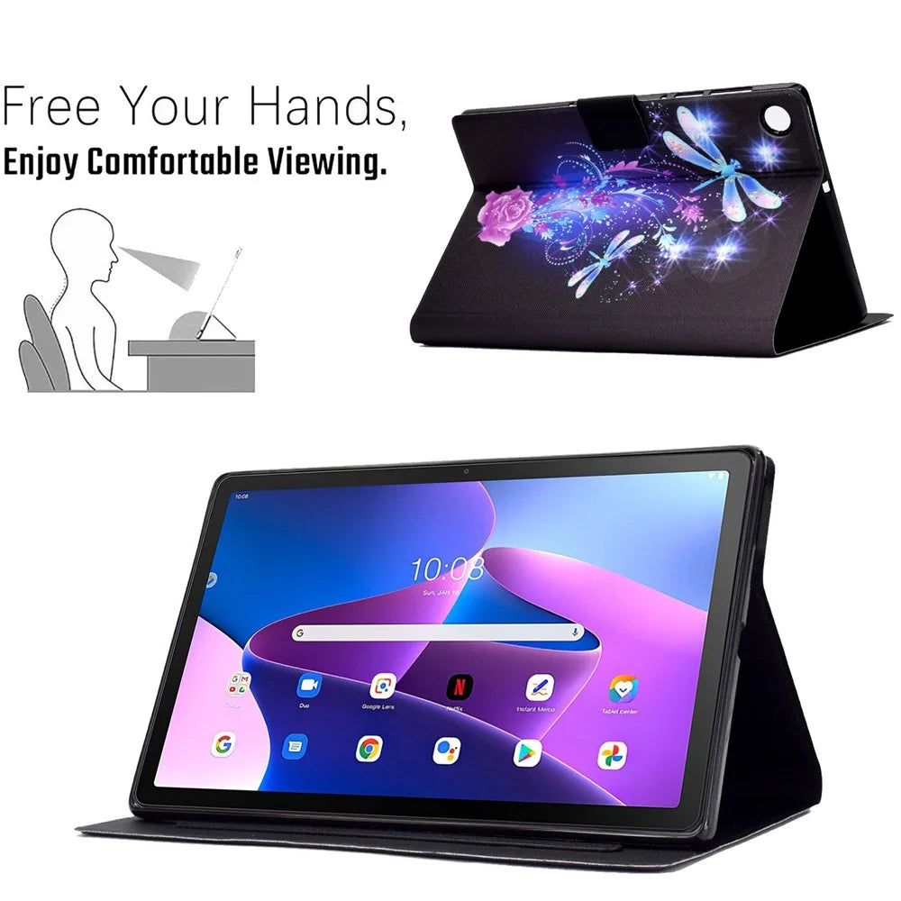 PU Leather Tablet Case for Lenovo Tab M10 (Gen 3) TB-328FU / TB-328XU, Pattern Printing Card Holder Shockproof Cover with Adjustable Stand - Dragonfly - 5