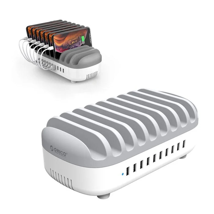ORICO 120W 10-Port USB Desktop Charging Station Dock for iPhone Samsung Tablet (CE, RoHS, CCC) - White / EU Plug - 1