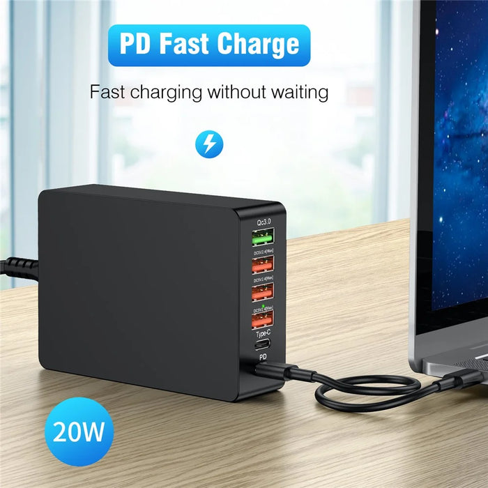 Multi-port USB QC3.0 Charger Type-C PD20W Phone Tablet Bluetooth-compatible Earphone Fast Charging Power Adapter - US Plug - 2