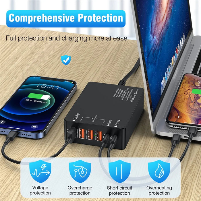 Multi-port USB QC3.0 Charger Type-C PD20W Phone Tablet Bluetooth-compatible Earphone Fast Charging Power Adapter - US Plug - 3