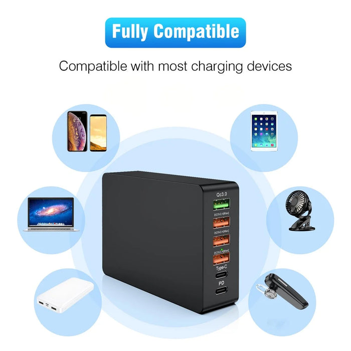 Multi-port USB QC3.0 Charger Type-C PD20W Phone Tablet Bluetooth-compatible Earphone Fast Charging Power Adapter - US Plug - 4
