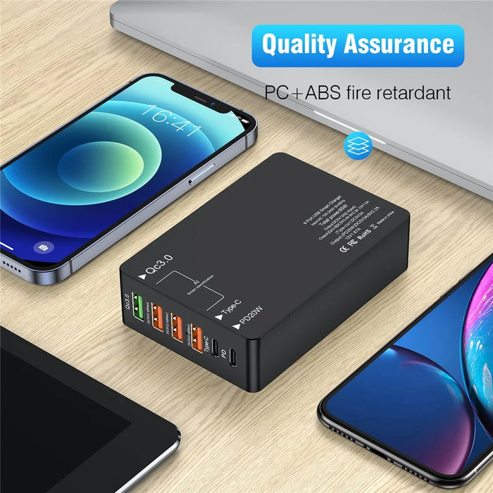 Multi-port USB QC3.0 Charger Type-C PD20W Phone Tablet Bluetooth-compatible Earphone Fast Charging Power Adapter - US Plug - 6