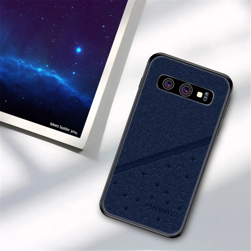 PINWUYO 360° Hemming Design Imprinting PU Leather Coated Hybrid Phone Cover Shell for Samsung Galaxy S10 - Blue - 3