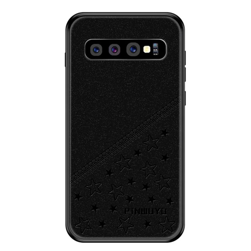 PINWUYO Soft Edge Matte Surface Hybrid Phone Cover Shell Coated with Imprinting PU Leather for Samsung Galaxy S10 Plus - Black - 1
