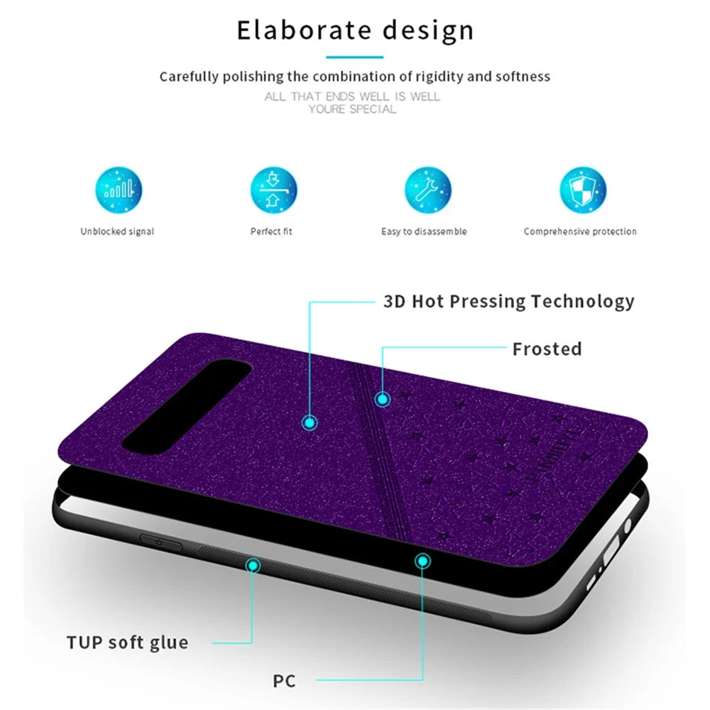 PINWUYO Soft Edge Matte Surface Hybrid Phone Cover Shell Coated with Imprinting PU Leather for Samsung Galaxy S10 Plus - Black - 4