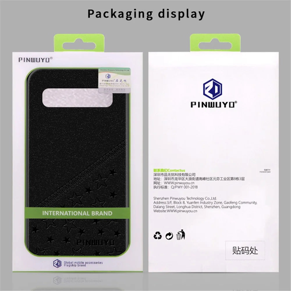 PINWUYO Soft Edge Matte Surface Hybrid Phone Cover Shell Coated with Imprinting PU Leather for Samsung Galaxy S10 Plus - Black - 7