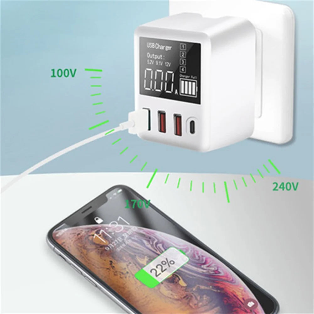 A9T+ USB+Type C 4-Port 40W Quick Charge Wall Adapter PD QC 3.0 Fast Charger with LCD Display - AU Plug - 2