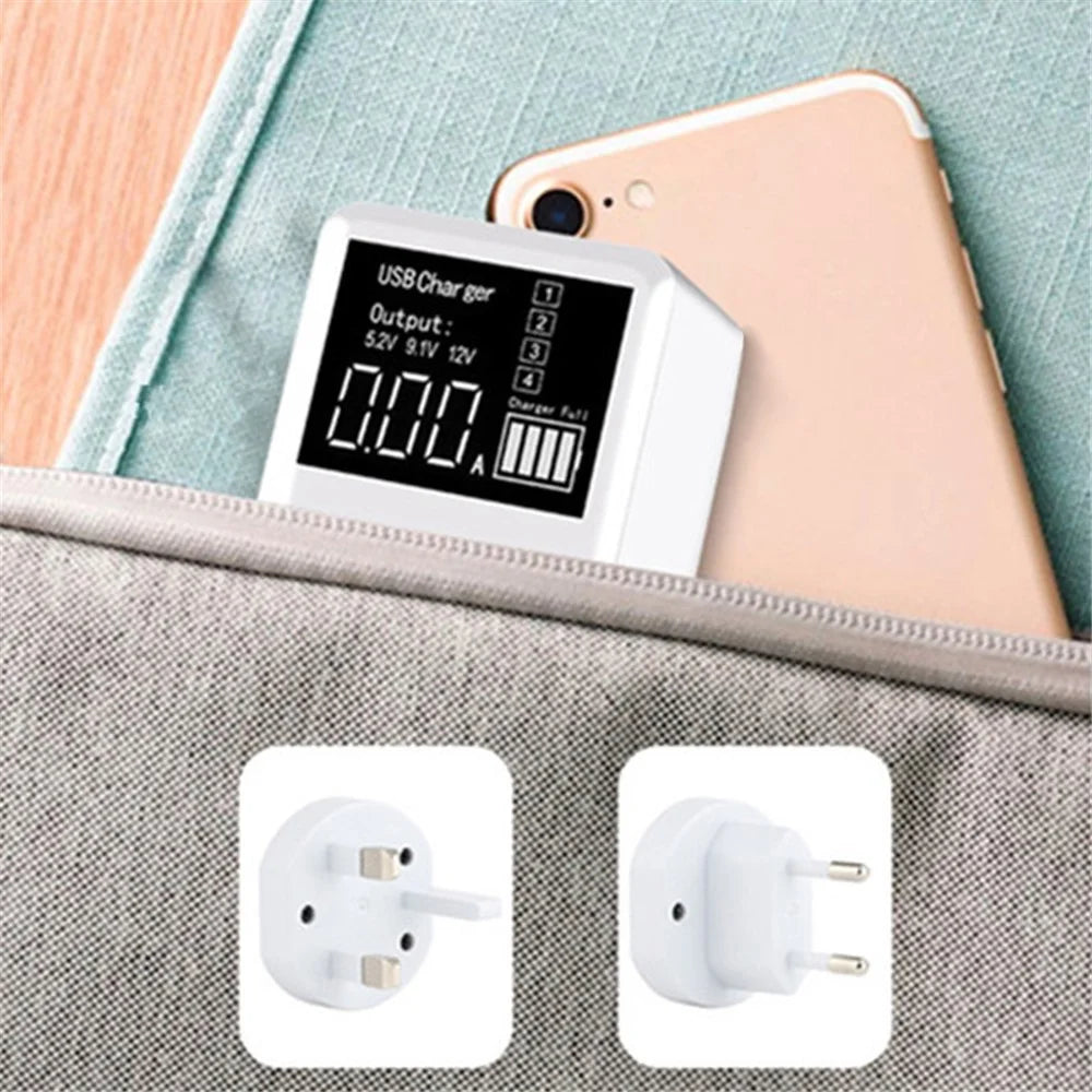 A9T+ USB+Type C 4-Port 40W Quick Charge Wall Adapter PD QC 3.0 Fast Charger with LCD Display - AU Plug - 3
