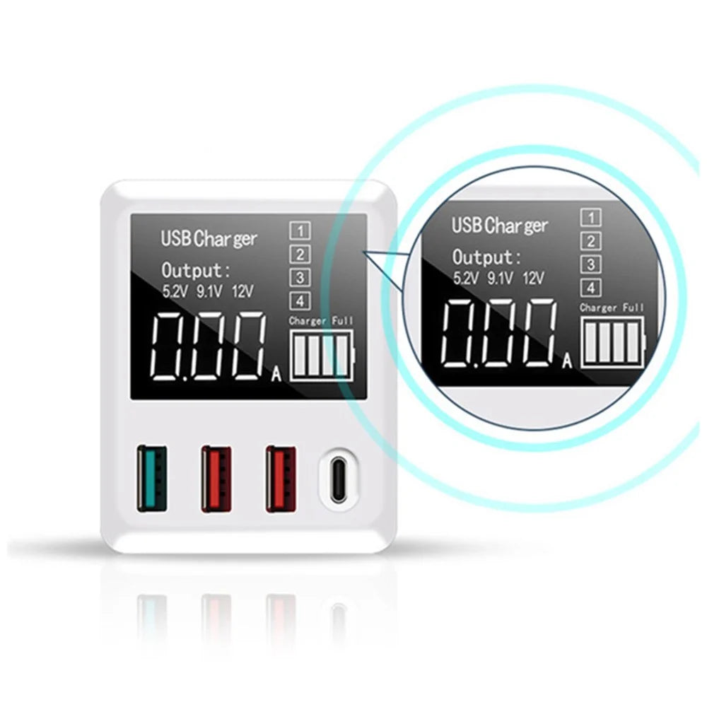 A9T+ USB+Type C 4-Port 40W Quick Charge Wall Adapter PD QC 3.0 Fast Charger with LCD Display - AU Plug - 5