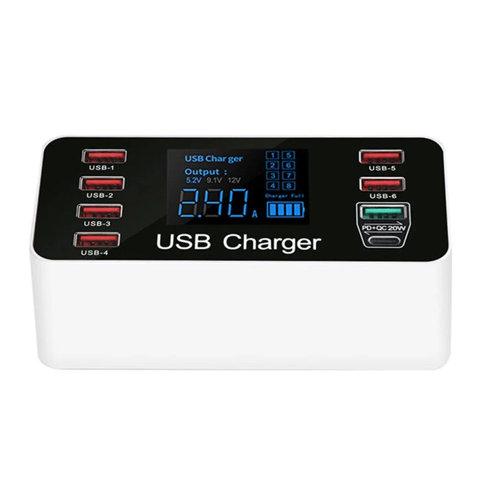 A9+ 8-Port USB+Type C 40W Quick Charge Adapter with LCD Display QC 3.0 Wall Charger - AU Plug - 1