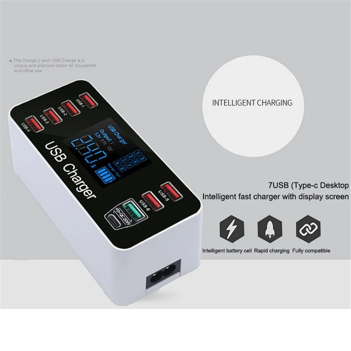 A9+ 8-Port USB+Type C 40W Quick Charge Adapter with LCD Display QC 3.0 Wall Charger - AU Plug - 2
