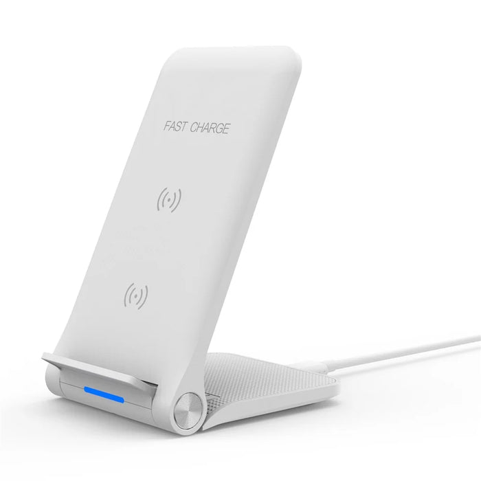 10W 2 Coils Qi Wireless Charger Folding Fast Wireless Charging Stand for iPhone Samsung etc. - White - 1
