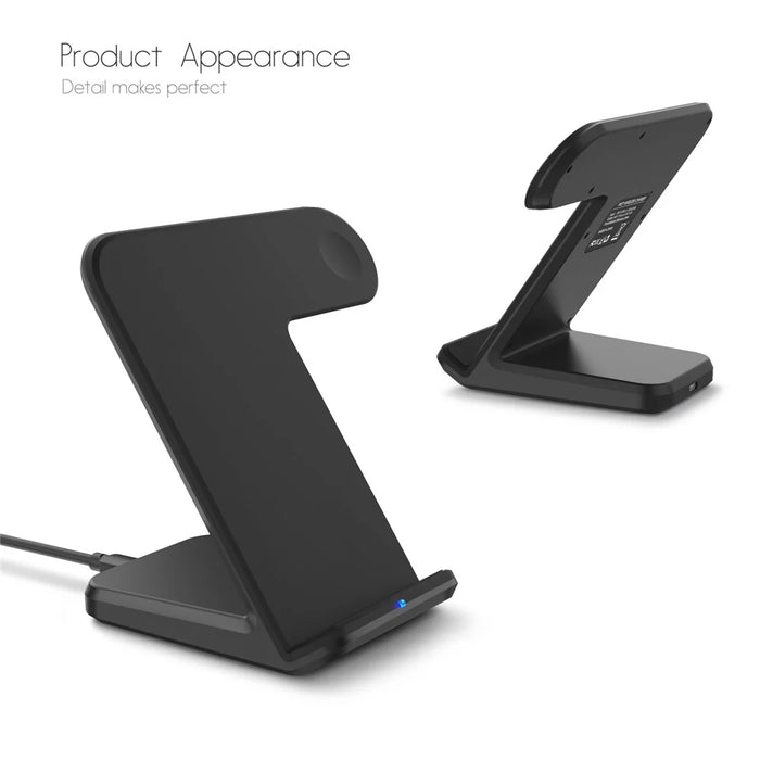 F11 2 in 1 Wireless Charging Stand Qi Fast Charger for iPhone Samsung Phone Apple Watch - Black - 2