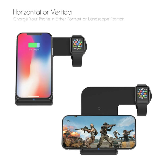 F11 2 in 1 Wireless Charging Stand Qi Fast Charger for iPhone Samsung Phone Apple Watch - Black - 3